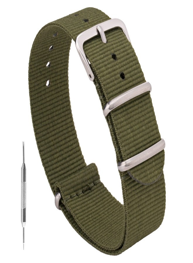 Benchmark Basics Nylon Watch Band - Waterproof Ballistic Nylon One-Piece Military Watch Straps for Men & Women (18mm, Army Green) - Image 1